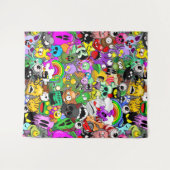 モンスターかわいいキャラクターのハロウィンパターン タペストリー (正面(横))