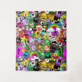 モンスターかわいいキャラクターのハロウィンパターン タペストリー (正面)