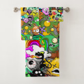 モンスターかわいいキャラクターのハロウィンパターン バスタオルセット (インサイチュ)