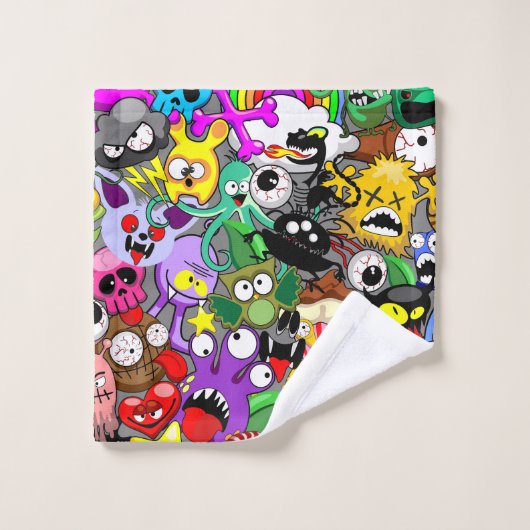 モンスターかわいいキャラクターのハロウィンパターン バスタオルセット (ウォッシュタオル)