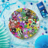 モンスターかわいいキャラクターのハロウィンパターン ペーパープレート (パーティー)