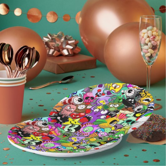 モンスターかわいいキャラクターのハロウィンパターン ペーパープレート (複数)