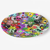 モンスターかわいいキャラクターのハロウィンパターン ペーパープレート (アングル)