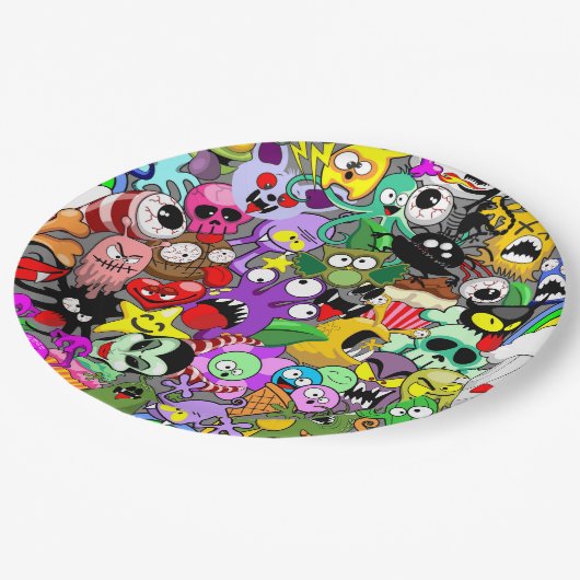 モンスターかわいいキャラクターのハロウィンパターン ペーパープレート (アングル)