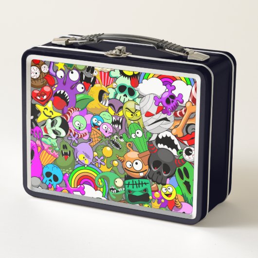 モンスターかわいいキャラクターのハロウィンパターン メタルランチボックス (正面)