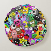 モンスターかわいいキャラクターのハロウィンパターン ラウンドクッション (裏面)