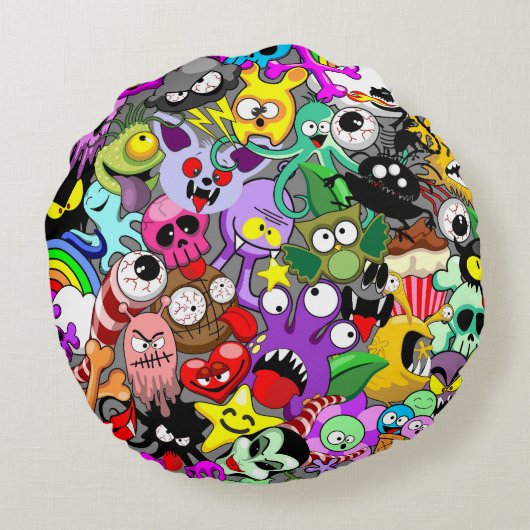モンスターかわいいキャラクターのハロウィンパターン ラウンドクッション (裏面)