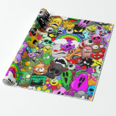 モンスターかわいいキャラクターのハロウィンパターン ラッピングペーパー (アンロールド)