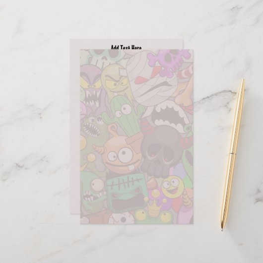 モンスターかわいいキャラクターのハロウィンパターン 便箋 (正面/裏面インサイチュ)