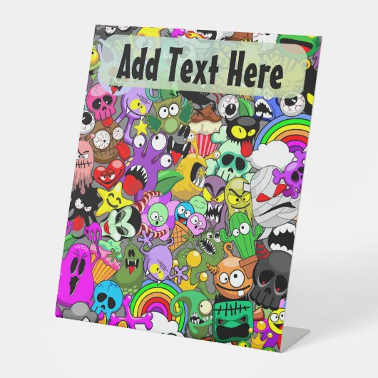 モンスターかわいいキャラクターのハロウィンパターン 台座サイン (正面)