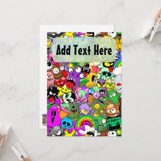 モンスターかわいいキャラクターのハロウィンパターン 招待状 (正面/裏面インサイチュ)