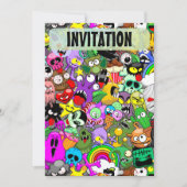 モンスターかわいいキャラクターのハロウィンパターン 招待状 (正面)