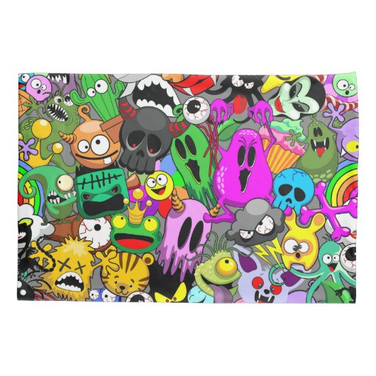 モンスターかわいいキャラクターのハロウィンパターン 枕カバー (裏面)