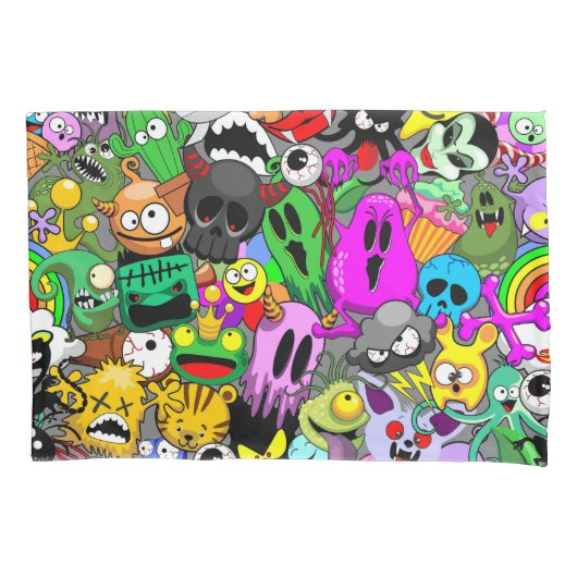 モンスターかわいいキャラクターのハロウィンパターン 枕カバー (正面)