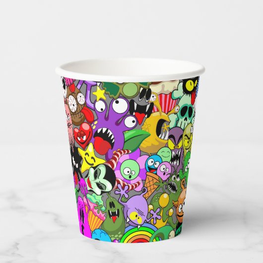 モンスターかわいいキャラクターのハロウィンパターン 紙コップ (正面)