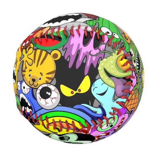 モンスターかわいいキャラクターのハロウィンパターン 野球ボール (正面右)