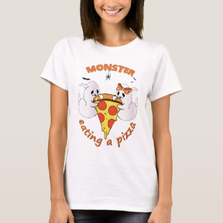 モンスターがピザを食べる - かわいいハロウィンピザ愛好家 Tシャツ