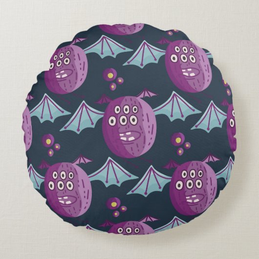 モンスターこうもり：かわいい漫画ヴィンテージ ラウンドクッション (正面)