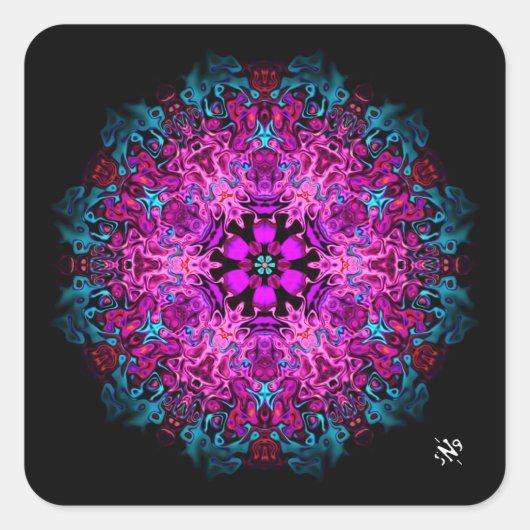 モンスターと花(抽象芸術パターン) v1 スクエアシール (正面)