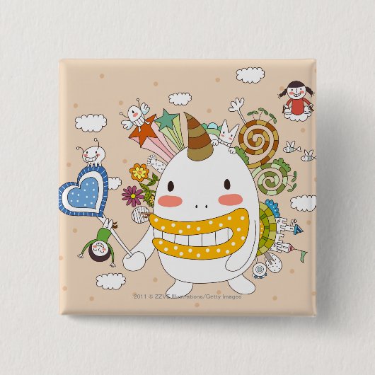 モンスターと遊んでいる子供 缶バッジ (正面)