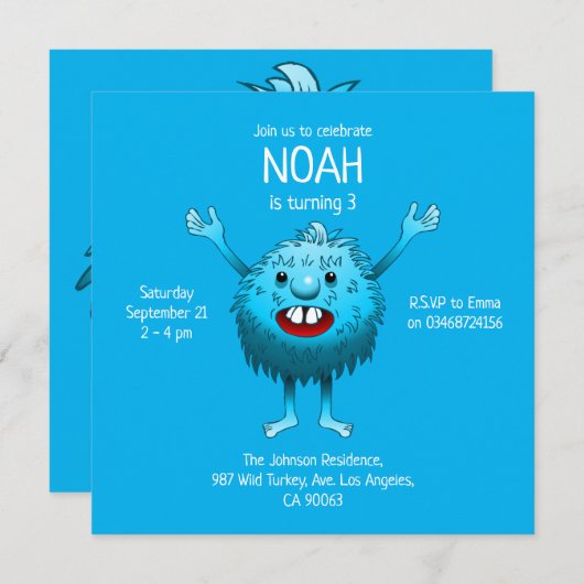 モンスターのふわふわキュートな誕生日招待状 招待状 (正面/裏面)