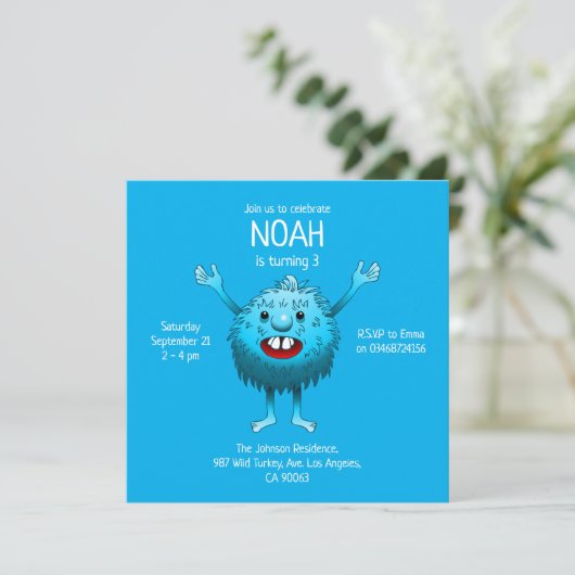モンスターのふわふわキュートな誕生日招待状 招待状 (スタンド正面)