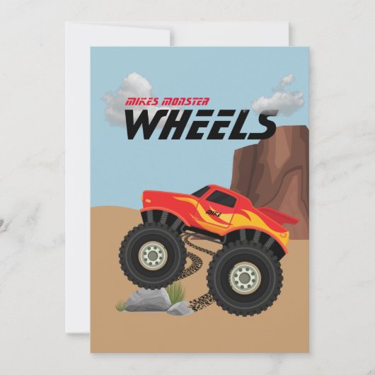 モンスターのオレンジ色、黄色、赤、緑のホイールが誘う 招待状 (正面)