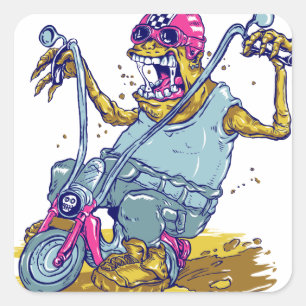 モンスターのオートバイのバイクもしくは自転車に乗る人の漫画 スクエアシール
