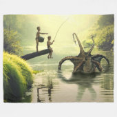 モンスターのキッズ魚釣り フリースブランケット (正面(横))