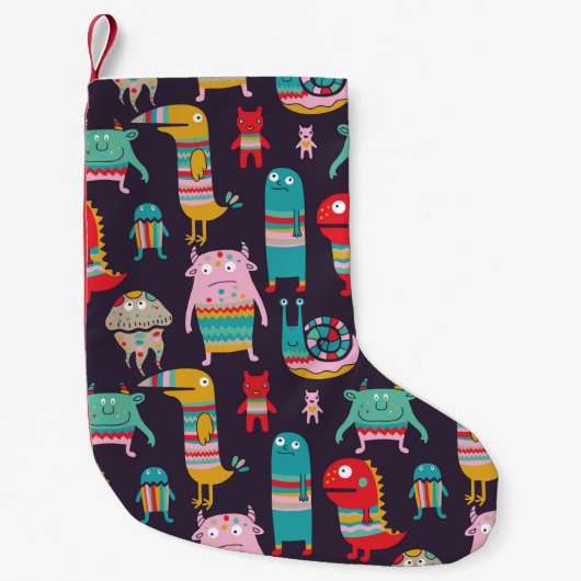 モンスターのシームレスおもしろいパターン スモールクリスマスストッキング (正面)