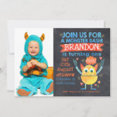 モンスターの写真の水彩画の第1誕生日の招待状 招待状 (正面)