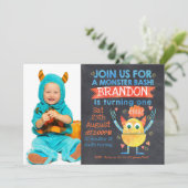 モンスターの写真の水彩画の第1誕生日の招待状 招待状 (スタンド正面)