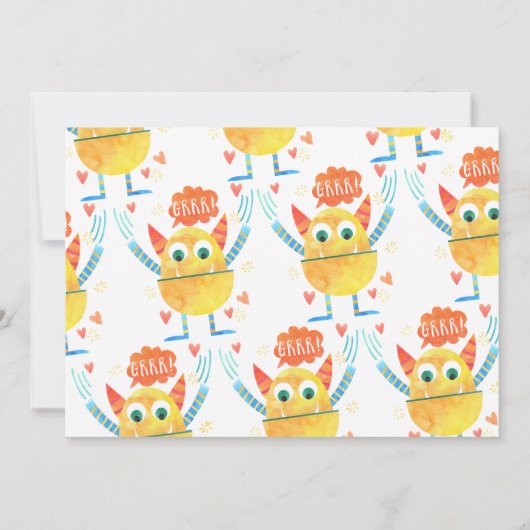 モンスターの写真の水彩画の第1誕生日の招待状 招待状 (裏面)