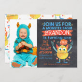 モンスターの写真の水彩画の第1誕生日の招待状 招待状 (正面/裏面)