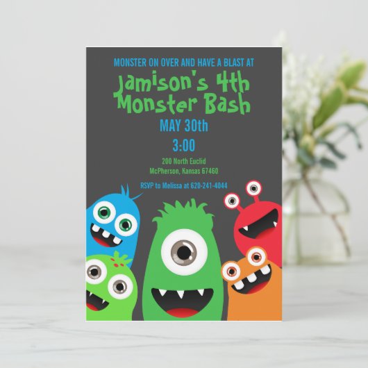 モンスターの強打の子供の誕生日のパーティの招待状 招待状 (スタンド正面)