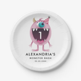モンスターの強打の子供の誕生日のパーティーのピンク ペーパープレート