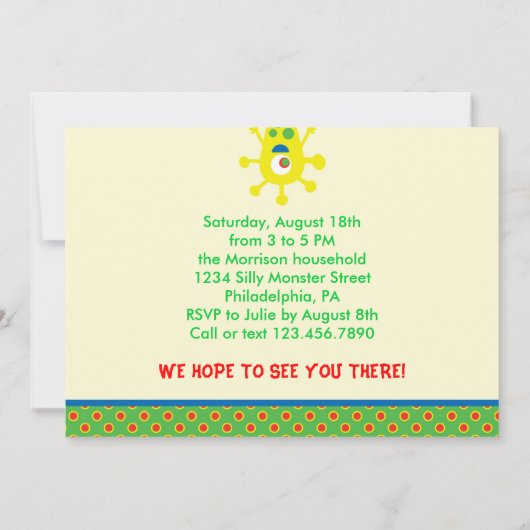 モンスターの強打の誕生日のパーティの招待状 招待状 (裏面)