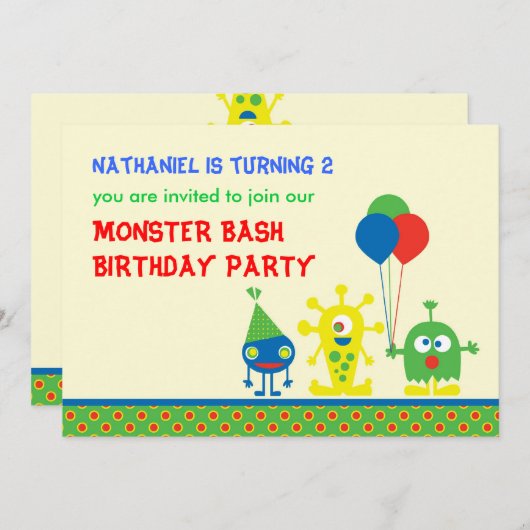 モンスターの強打の誕生日のパーティの招待状 招待状 (正面/裏面)
