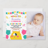 モンスターの誕生日パーティー招待状　バルーン　フラッグ　写真 招待状 (正面)