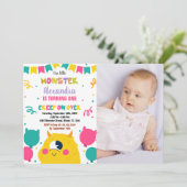 モンスターの誕生日パーティー招待状　バルーン　フラッグ　写真 招待状 (スタンド正面)