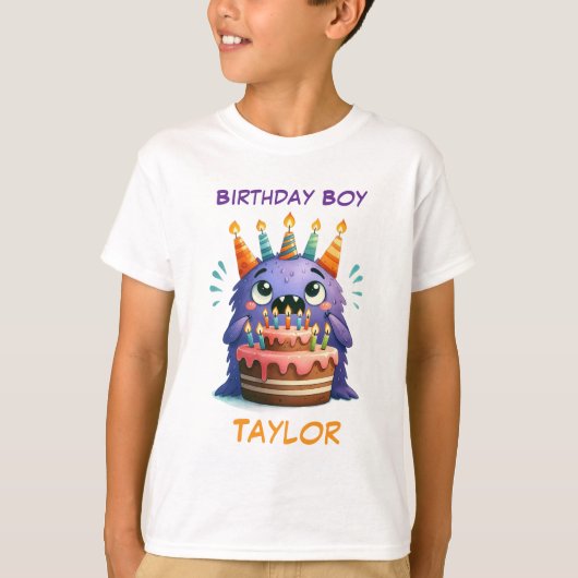 モンスターの誕生日ボーイ 名前入りキッズ Tシャツ (正面)