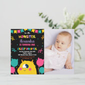 モンスターの誕生日招待状バルーン旗写真 招待状 (スタンド正面)