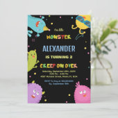 モンスターの誕生日招待状 ライトグリーン ブラック 招待状 (スタンド正面)