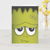 モンスターの頭部のハロウィン不気味でかわいい緑カード カード (黄色い花)