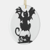 モンスターウイング付き黒猫 – バックカラーを選択 セラミックオーナメント (右)