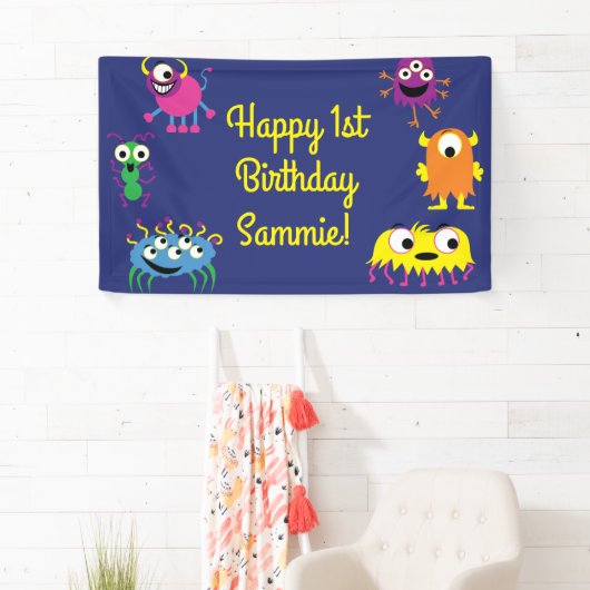 モンスターカワイイおもしろいバースデーパーティーテーマ 横断幕 (インサイチュ)