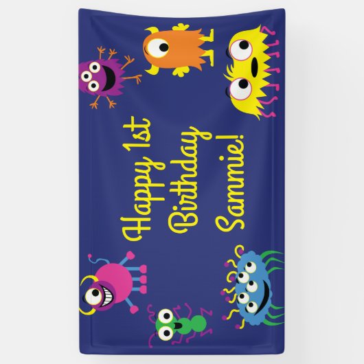 モンスターカワイイおもしろいバースデーパーティーテーマ 横断幕 (縦)