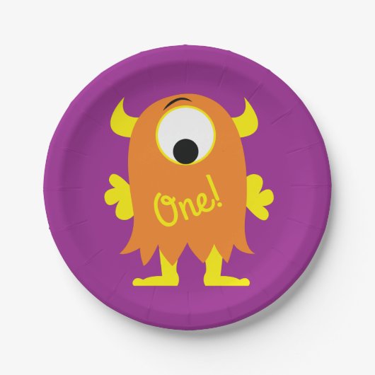 モンスターカワイイおもしろいー1歳の誕生日パーティーテーマ ペーパープレート (正面)