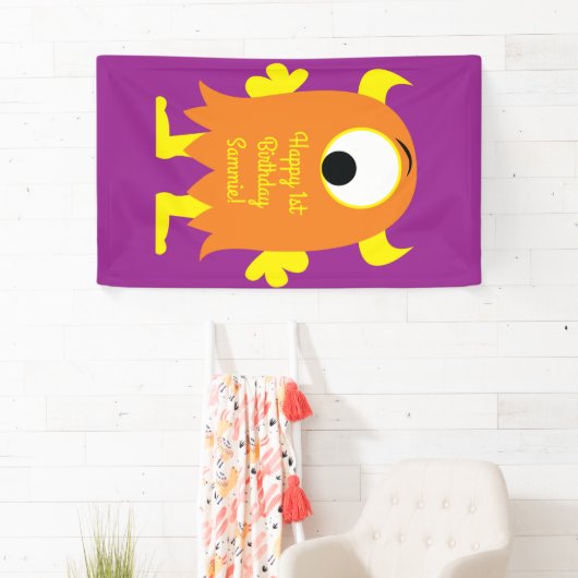 モンスターカワイイおもしろいー1歳の誕生日パーティーテーマ 横断幕 (インサイチュ)