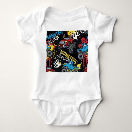 モンスターカート：抽象的な子供っぽいパターン ベビーボディスーツ (正面)